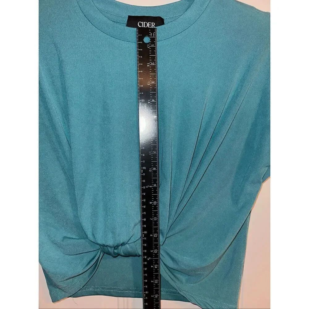 Cider Knotted Solid Crop Top – Teal, Women’s Size Small - Picture 7 of 7